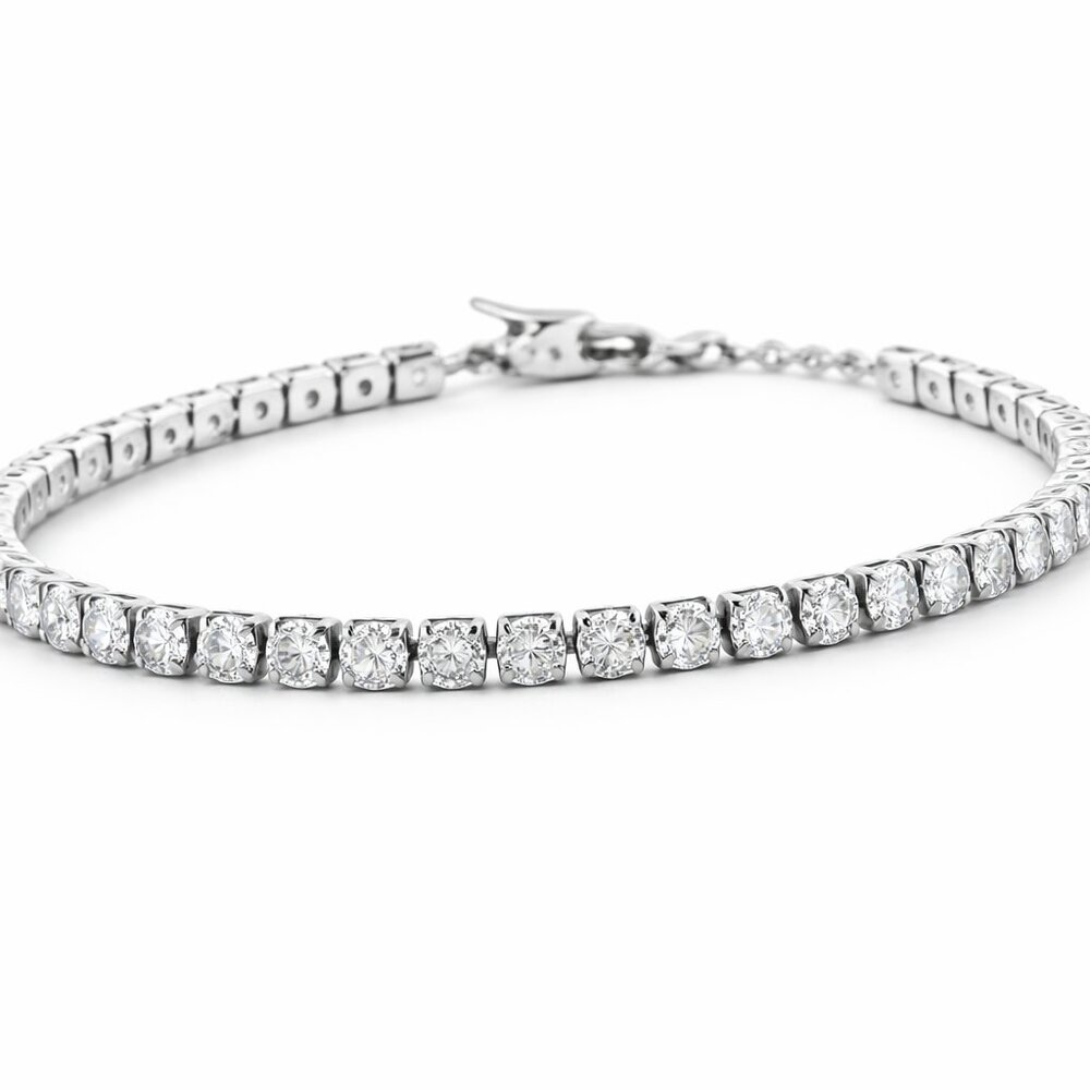Simulated White Sapphire Bracelet in Silvertone 7.5 Inches